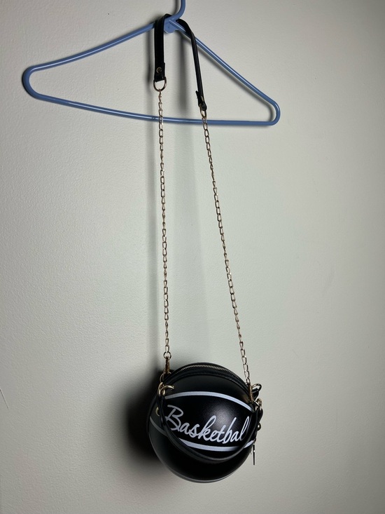 Handbags - Black 'Basketball' Novelty Crossbody Bag with Gold Chain Strap